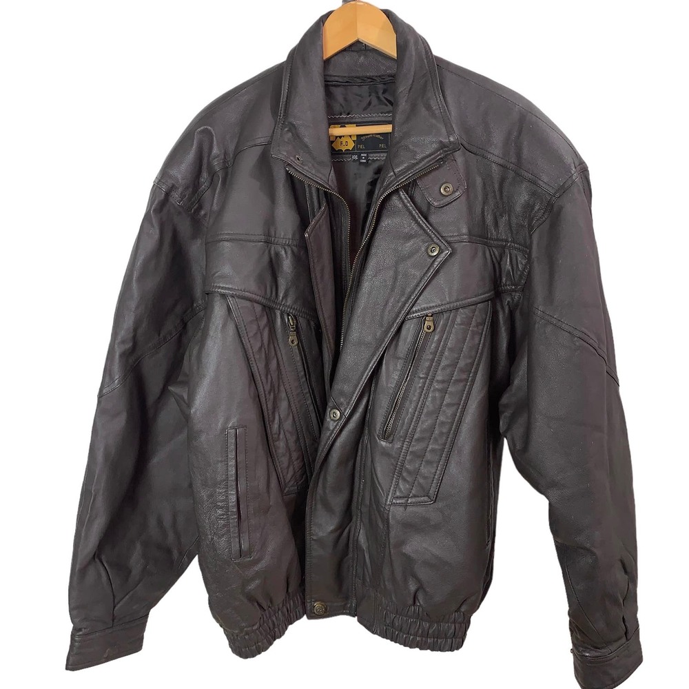 Vintage Sergio Vadducci Size XXL Men's Leather Motorcycle Bomber Jacket Brown